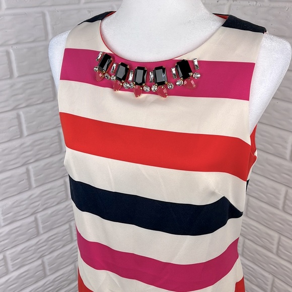 VINCE CAMUTO Stripe Sheath Dress Rhinestones Sz 10 - Picture 4 of 15